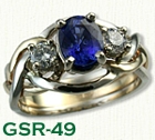 GSR-49-14Kt Yellow Gold Custom Sapphire and Diamond Gemstone Ring setwith a 1.28ct Oval Blue Sapphire and 2 - .20ct Side Diamonds 