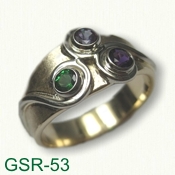 GSR-53 14kt Yellow Gold Custom Gemstone Ring set with chatham alexandrite, amethyst & tsavorite garnet