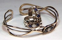 14KY cuff bracelet with diamonds and sapphires